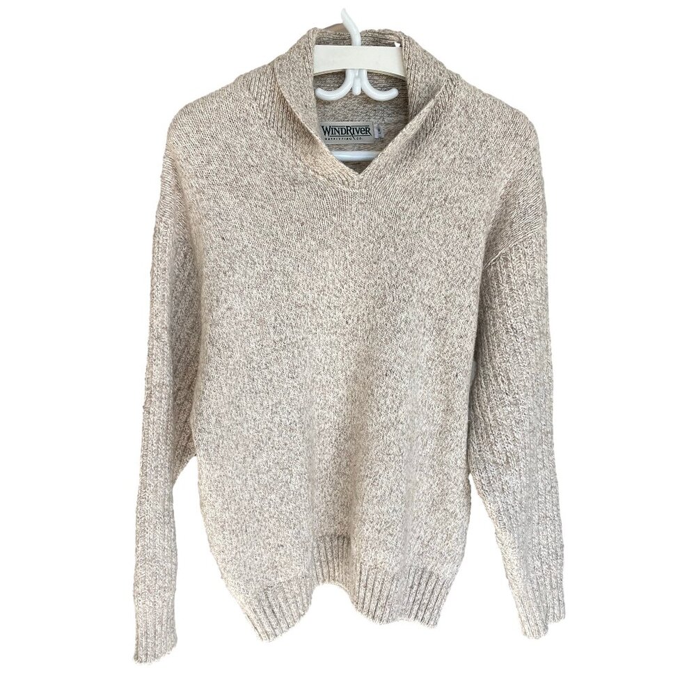WINDRIVER Beige Sweater Wool Cotton Blend V Neck Made in Canada Men's Large